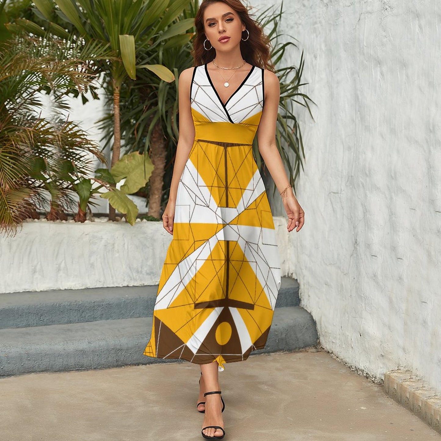 Autumnal Long Sleeveless Dress