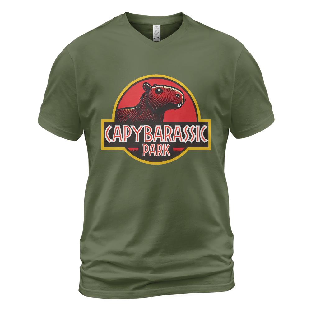 Capybarassic Park Cotton V-neck T-shirt