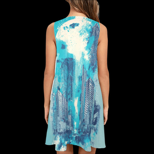 Teal Towers A-Line Pocket Dress